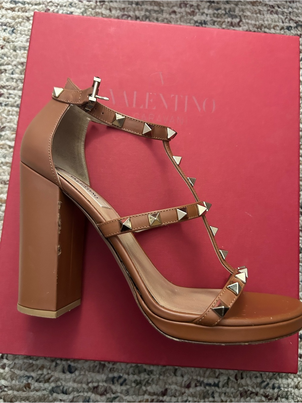 Valentino Brown Leather High Block Heel Sandals - Picture 8 of 12